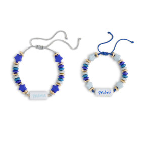 Set of 2 Boy Mama & Mini Blue Bracelets Small Adjustable 3" to 5", Large Adjustable 3" to 6" by Ampersand Design Studio