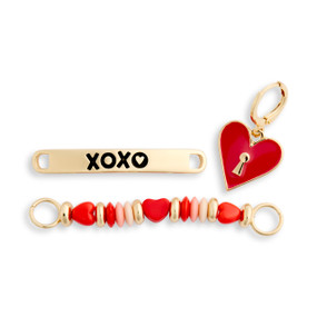 Set of 3 XOXO Heart Gold and Red Shoe Charms Long 2.5", Short 1.5" by Ampersand Design Studio