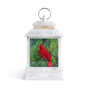 Cardinal Joy Lit Musical White Snow Globe Lantern - 6.5x10in