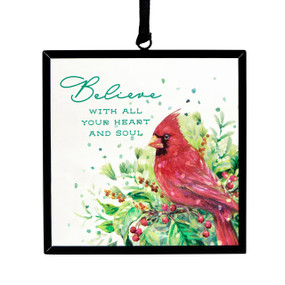 Believe Cardinal Suncatcher Ornament - 3x3in