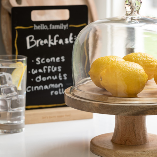 Cake Stand with Glass Cover Natural Wood Base slide 