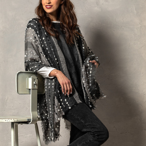 Textured Poncho - Black slide 