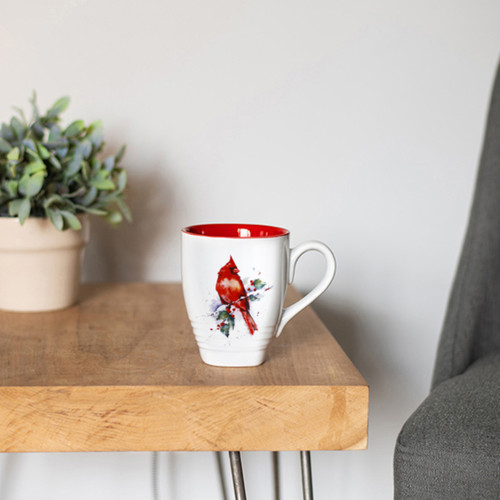 Cardinal and Holly Holiday Mug 16 oz.  Stoneware slide 