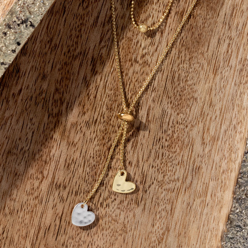 Giving Collection Adjustable Double Heart Lariat Charm Necklace 35" slide 