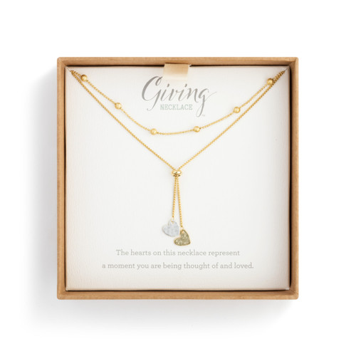 Giving Collection Adjustable Double Heart Lariat Charm Necklace 35" slide 