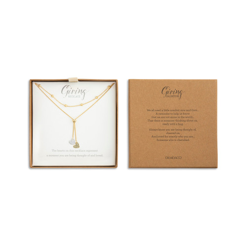 Giving Collection Adjustable Double Heart Lariat Charm Necklace 35" slide 