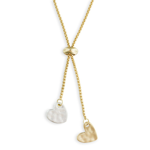 Giving Collection Adjustable Double Heart Lariat Charm Necklace 35" slide 