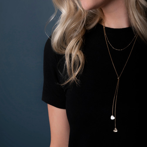 Giving Collection Adjustable Double Heart Lariat Charm Necklace 35" slide 