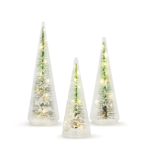 Here Comes Santa Claus Lit Glass Tree Figurines Set of 3 slide 