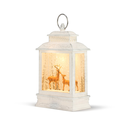 Holly Lodge Lit Musical Christmas Carols Deer Lantern 6" x 11" slide 