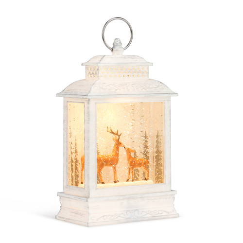 Holly Lodge Lit Musical Christmas Carols Deer Lantern 6" x 11" slide 