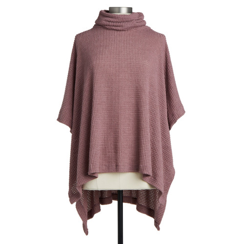 Waffle Knit Poncho - Dusty Rose slide 
