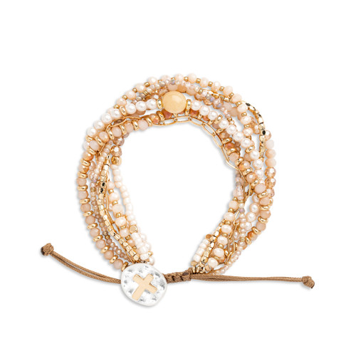 Your Journey Champagne Adjustable Beaded Prayer Bracelet 7" slide 