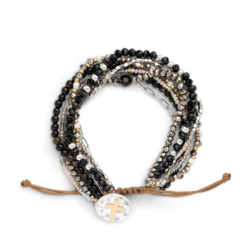Your Journey Black Adjustable Beaded Prayer Bracelet 7" slide 