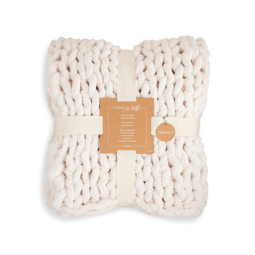 Comfort Collection Cream Chunky Knit Throw Blanket 65" x 70" slide 
