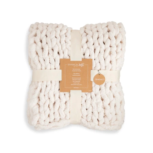 Comfort Collection Cream Chunky Knit Throw Blanket 65" x 70" slide 