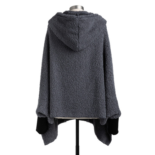 Comfort Collection Black Sherpa Hooded Wrap With Cuffs  76" x 30" slide 