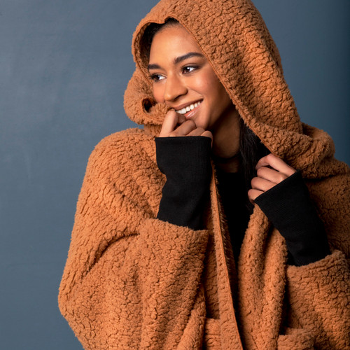 Sherpa Hooded Wrap with Cuffs - Camel slide 