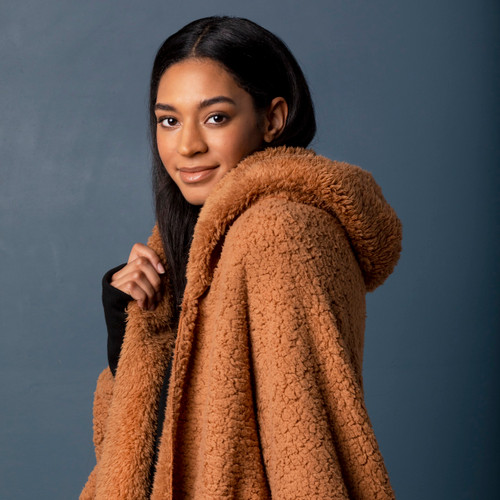 Sherpa Hooded Wrap with Cuffs - Camel slide 
