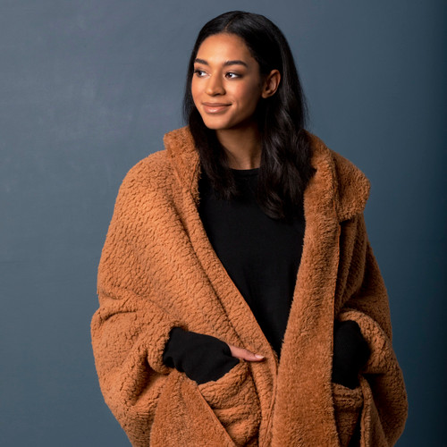 Sherpa Hooded Wrap with Cuffs - Camel slide 