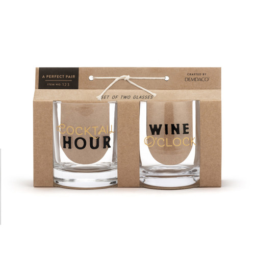 Cocktail Hour & Wine O'clock - Wine & Rocks Glass Set slide 