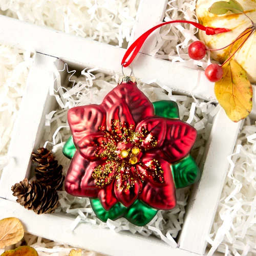Blown Glass Poinsettia Ornament slide 
