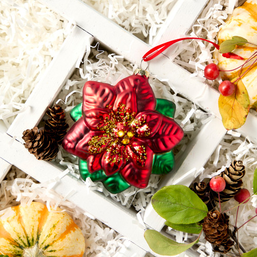 Blown Glass Poinsettia Ornament slide 