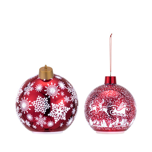 Lit Red Glitter Ornament Sitters - Set of 2 slide 