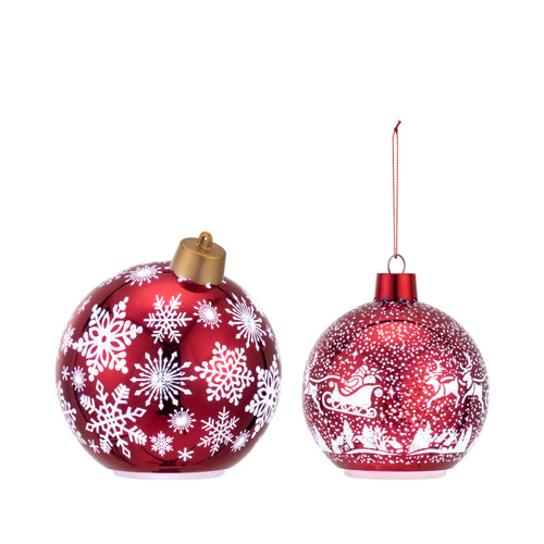 Lit Red Glitter Ornament Sitters - Set of 2 slide 