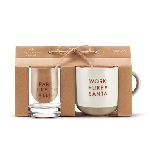 Uncork & Unwind Santa & Elf Stoneware Mug and Glass Set slide 