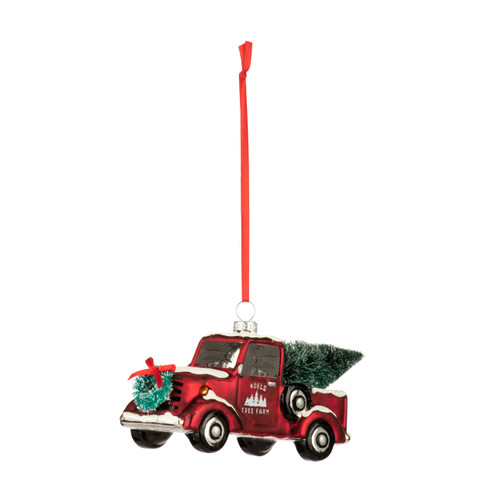 Blown Glass Red Truck Ornament slide 