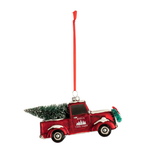 Blown Glass Red Truck Ornament slide 