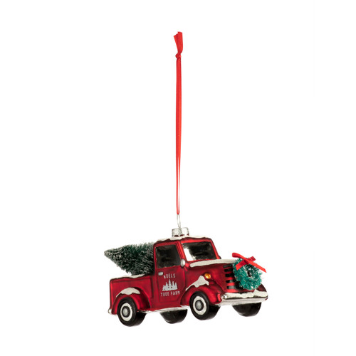 Blown Glass Red Truck Ornament slide 