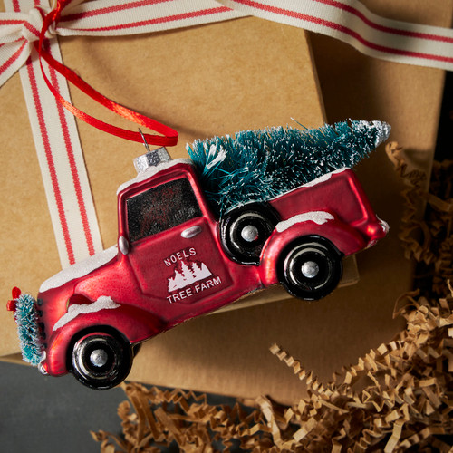 Blown Glass Red Truck Ornament slide 