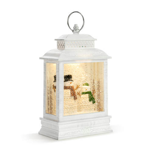 Lit Snowman Couple Lantern slide 
