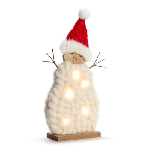 Lit Knit Snowman with Santa Hat slide 