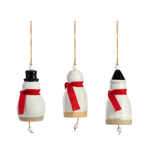 Snowmen Bell Ornaments - 3 Assorted