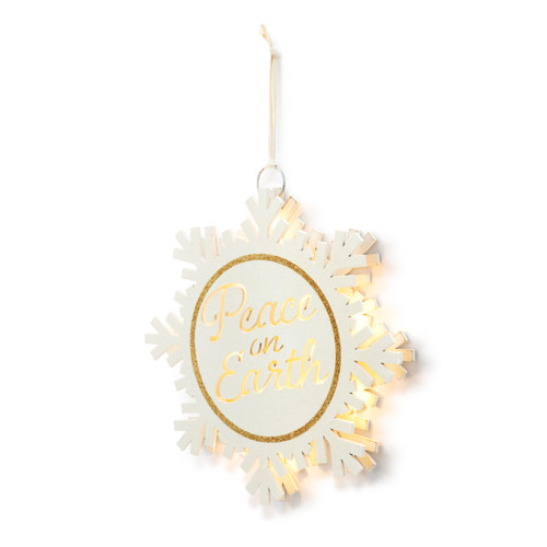 Lit Peace On Earth Snowflake Door Hanger