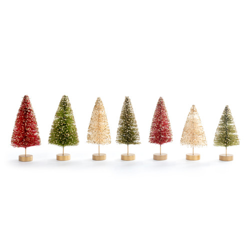 Red White Green Mini Bottle Brush Trees - Set of 7 slide 