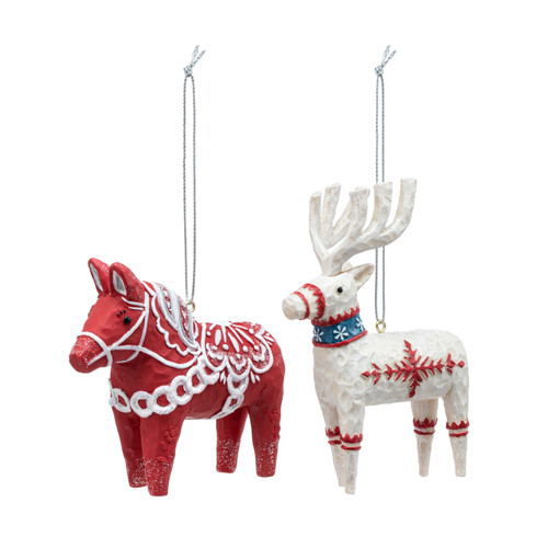 Scandi Lucky Horse & Deer Ornaments - Set of 2 slide 