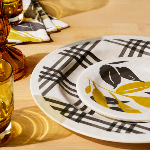 Gold Grey Leaves Melamine App Plates S/4 slide 