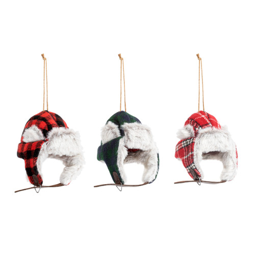 Plaid Furry Hat Ornaments - 3 Assorted slide 