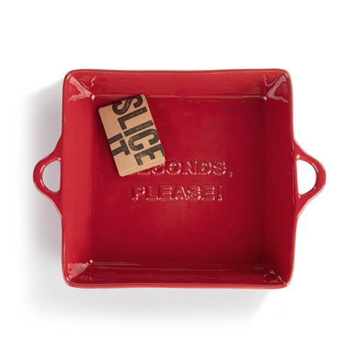 Gather 'Round Red Stoneware Let it Roll Cinnamon Roll Dish 9" x 2.5" slide 