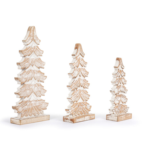 Wood Whitewashed Flocked Trees - 3 Assorted slide 