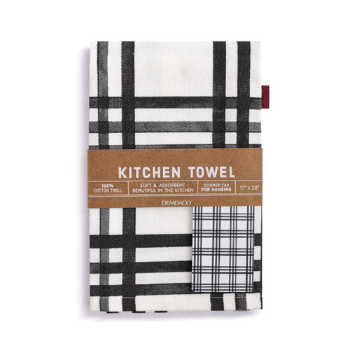 Black Plaid Cotton Twill Kitchen Towel slide 