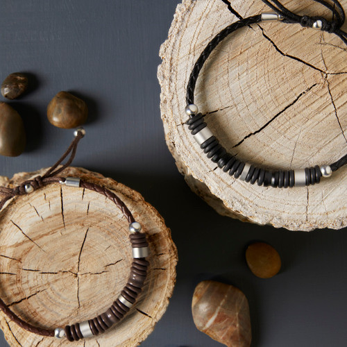 Men's Leather Cord Bracelet - Brown slide 