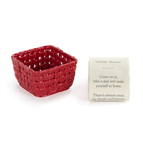 Red Ceramic Berry Dish with Towel slide 
