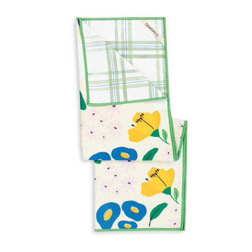 Floral Green Plaid Absorbent Reversible Towel - 18x30in slide 