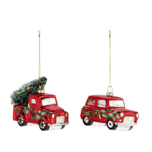 Red Truck Glass Ornaments - 2 Assorted slide 