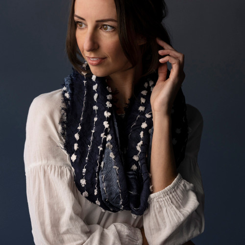 Textured Infinity Scarf - Navy slide 